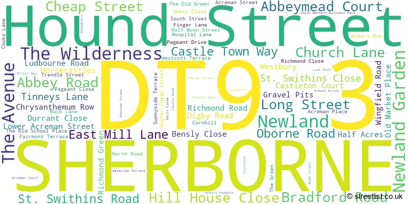 A word cloud for the DT9 3 postcode